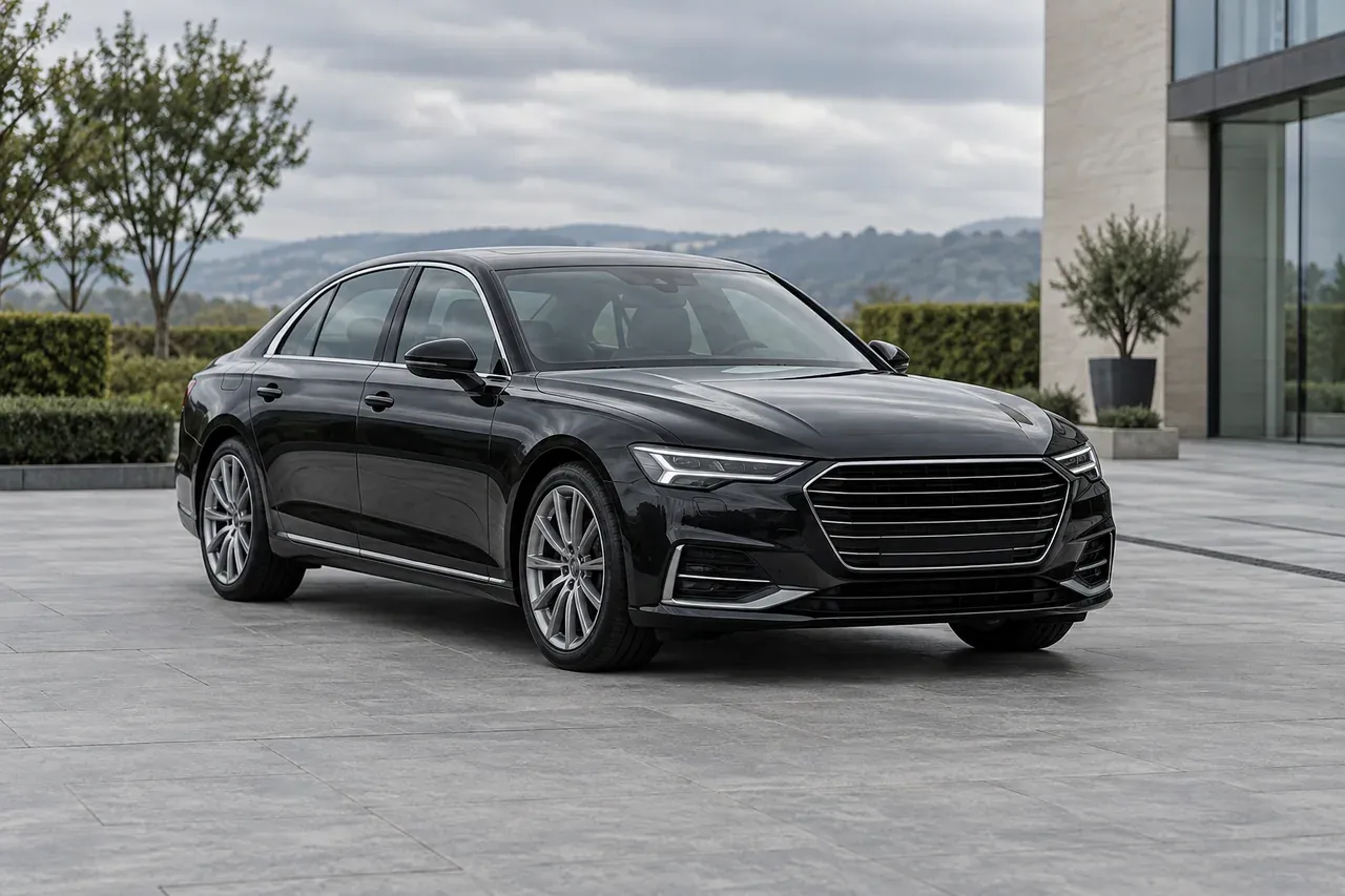 Representative image: a black saloon on a quiet forecourt